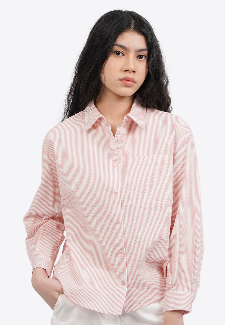 Textured Long Sleeve Stripes Blouse