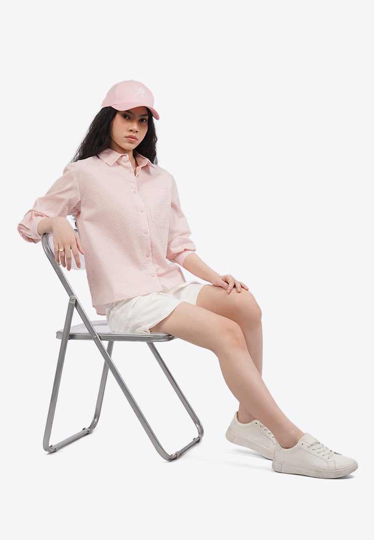 Textured Long Sleeve Stripes Blouse