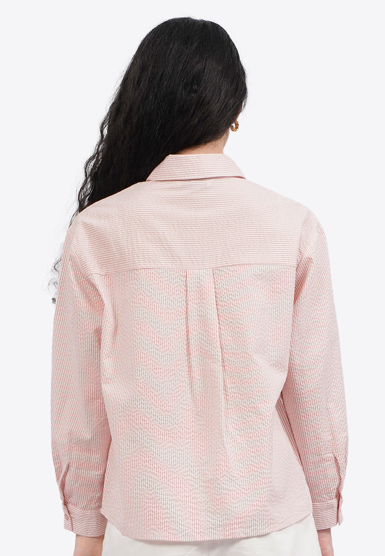Textured Long Sleeve Stripes Blouse