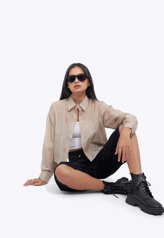 Cropped Long Sleeve Sheer Shirt