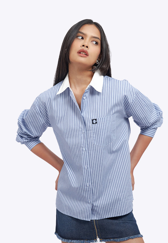 Logo Details Long Sleeve Stripes Shirt