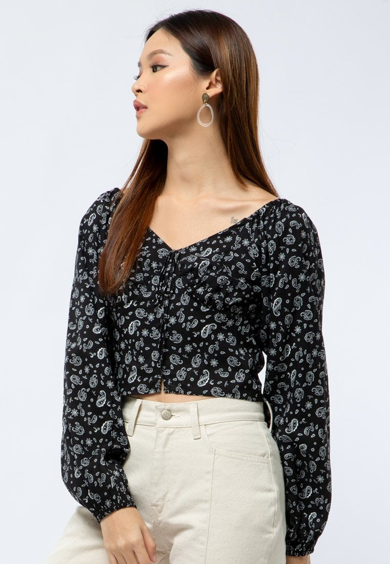 Printed V-neck Long Sleeve Tops