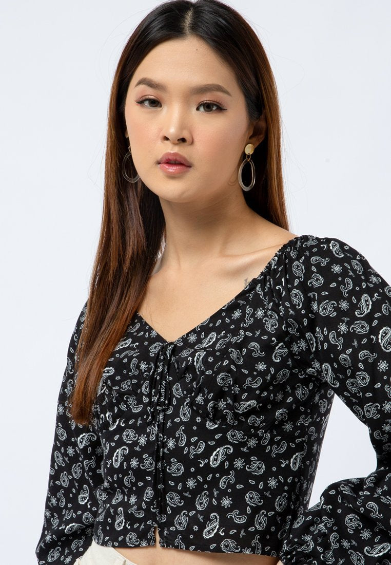 Printed V-neck Long Sleeve Tops