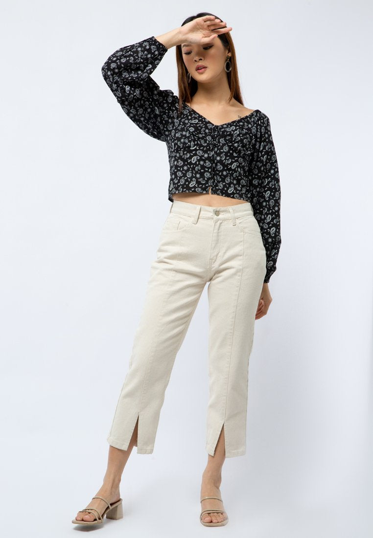 Printed V-neck Long Sleeve Tops