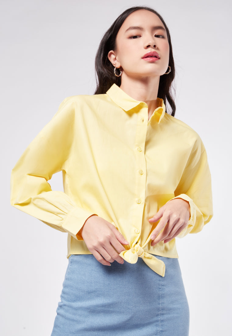 Tied Hem Long Sleeve Blouse