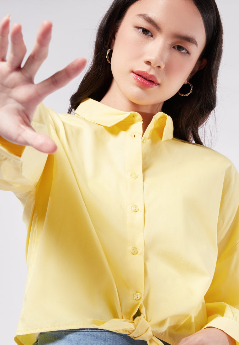Tied Hem Long Sleeve Blouse
