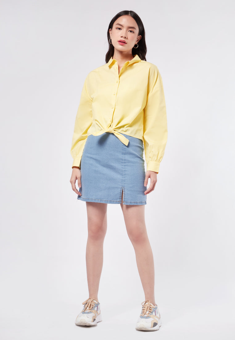 Tied Hem Long Sleeve Blouse