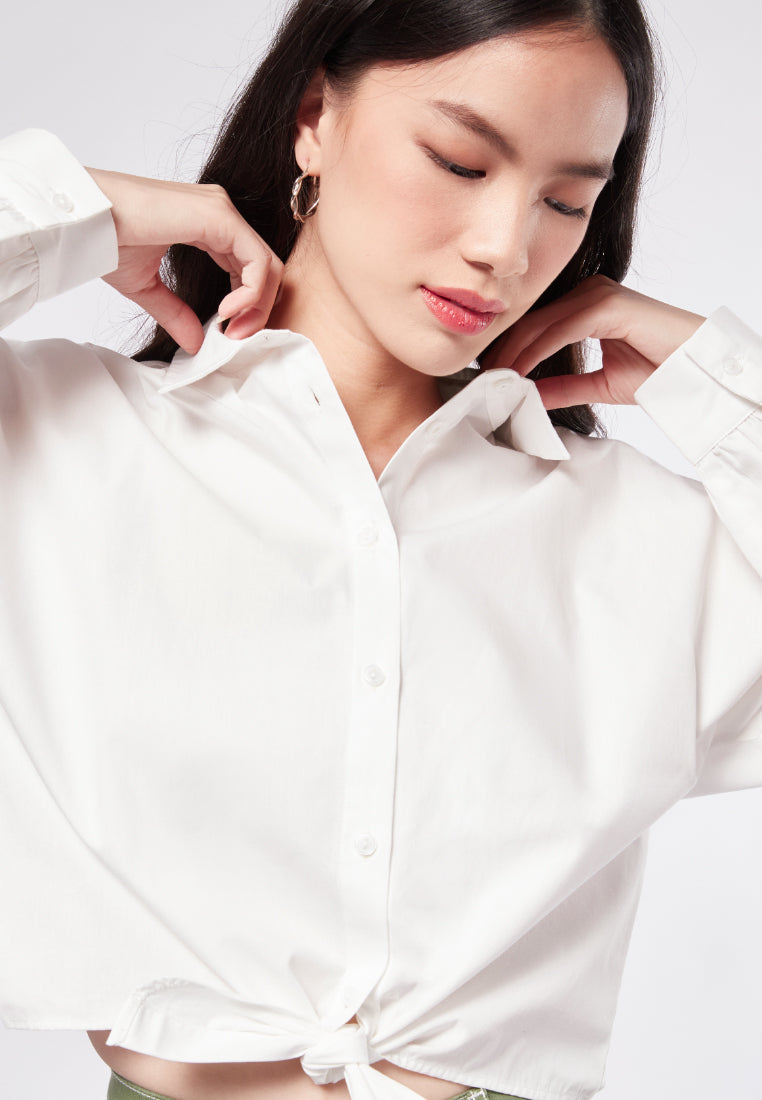 Tied Hem Long Sleeve Blouse