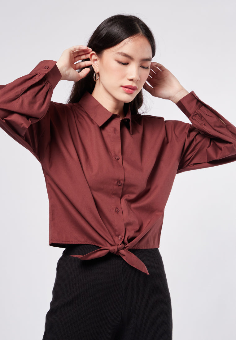 Tied Hem Long Sleeve Blouse