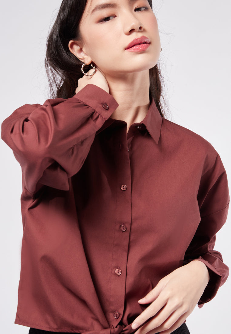 Tied Hem Long Sleeve Blouse