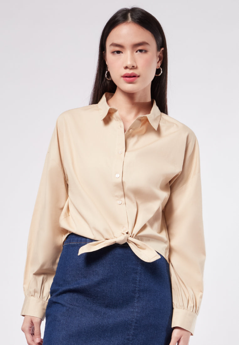 Tied Hem Long Sleeve Blouse