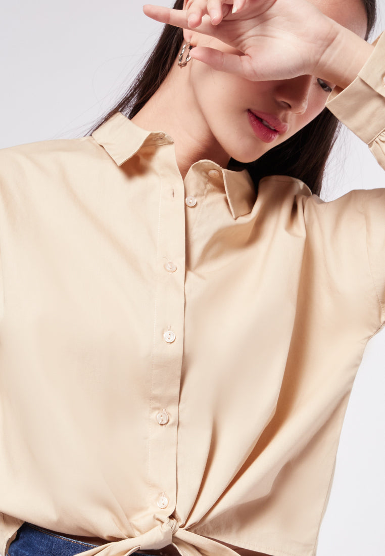 Tied Hem Long Sleeve Blouse