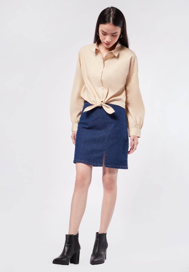Tied Hem Long Sleeve Blouse