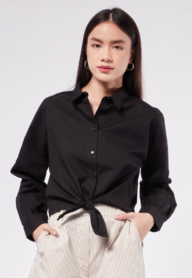 Tied Hem Long Sleeve Blouse
