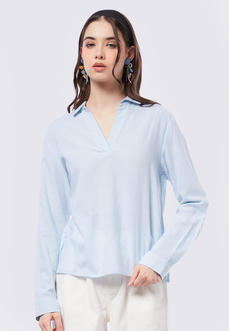 Stripe V-Neck Long Sleeve Blouse