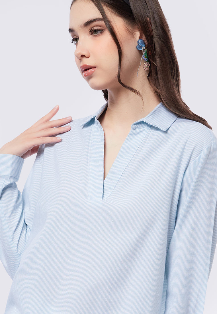 Stripe V-Neck Long Sleeve Blouse