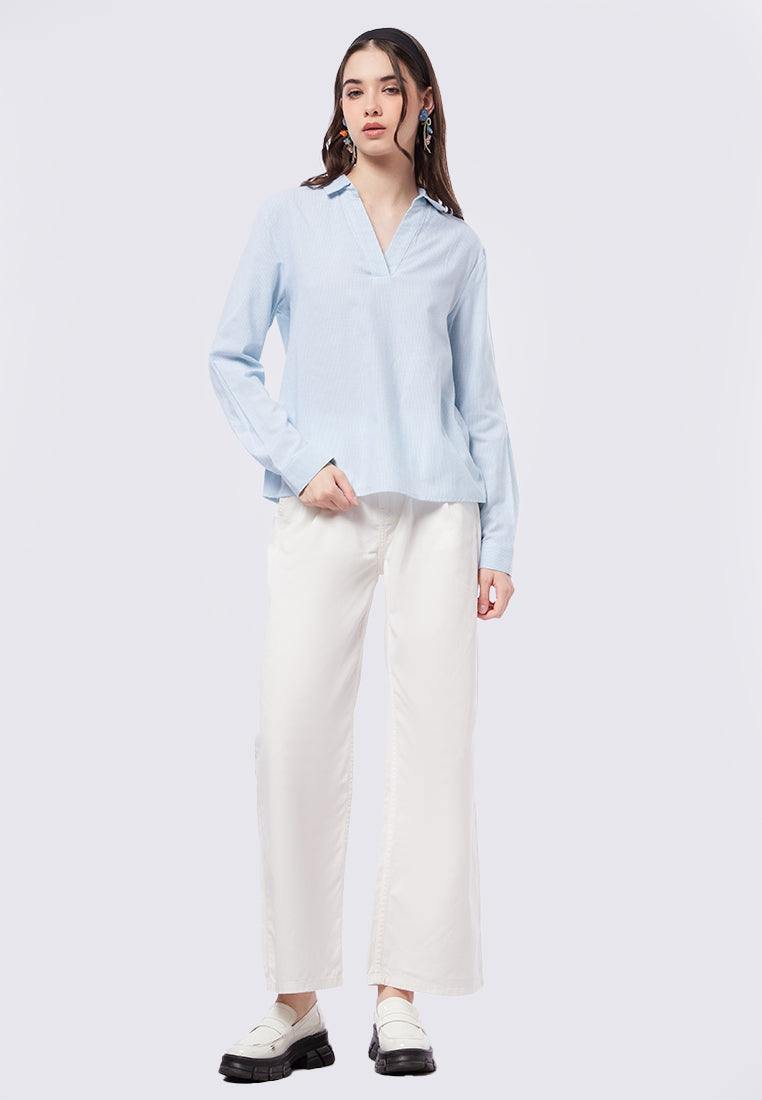 Stripe V-Neck Long Sleeve Blouse