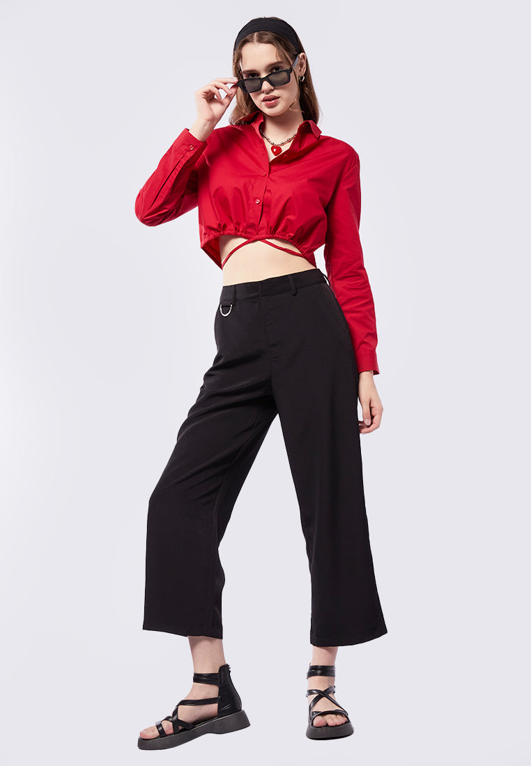 Long Sleeve Blouse with Tied Waist