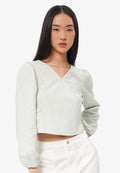Long Sleeve V-Neck Wrap Blouse Mint