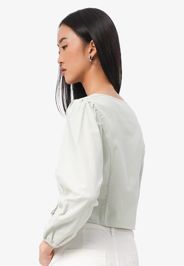Long Sleeve V-Neck Wrap Blouse Mint