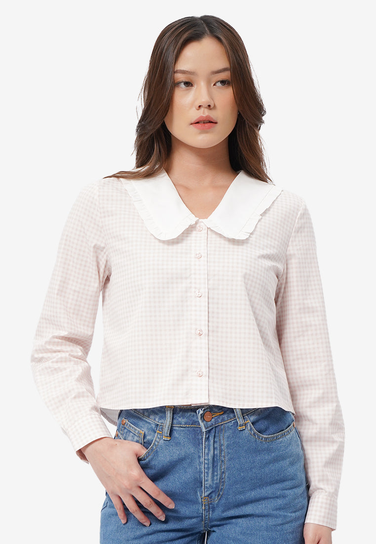 Wide Collar Long Sleeve Blouse L.Pink