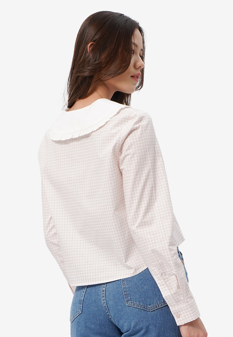 Wide Collar Long Sleeve Blouse L.Pink