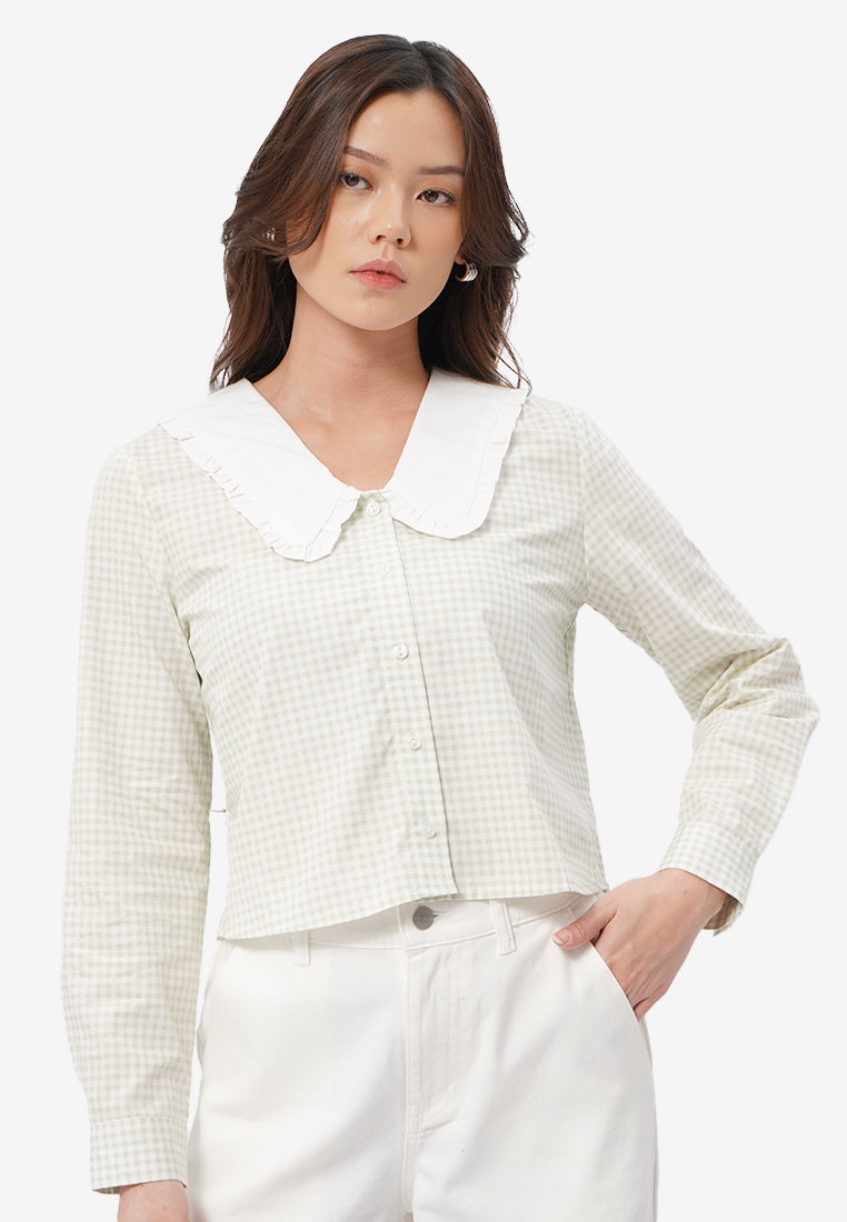 Wide Collar Long Sleeve Blouse Sage