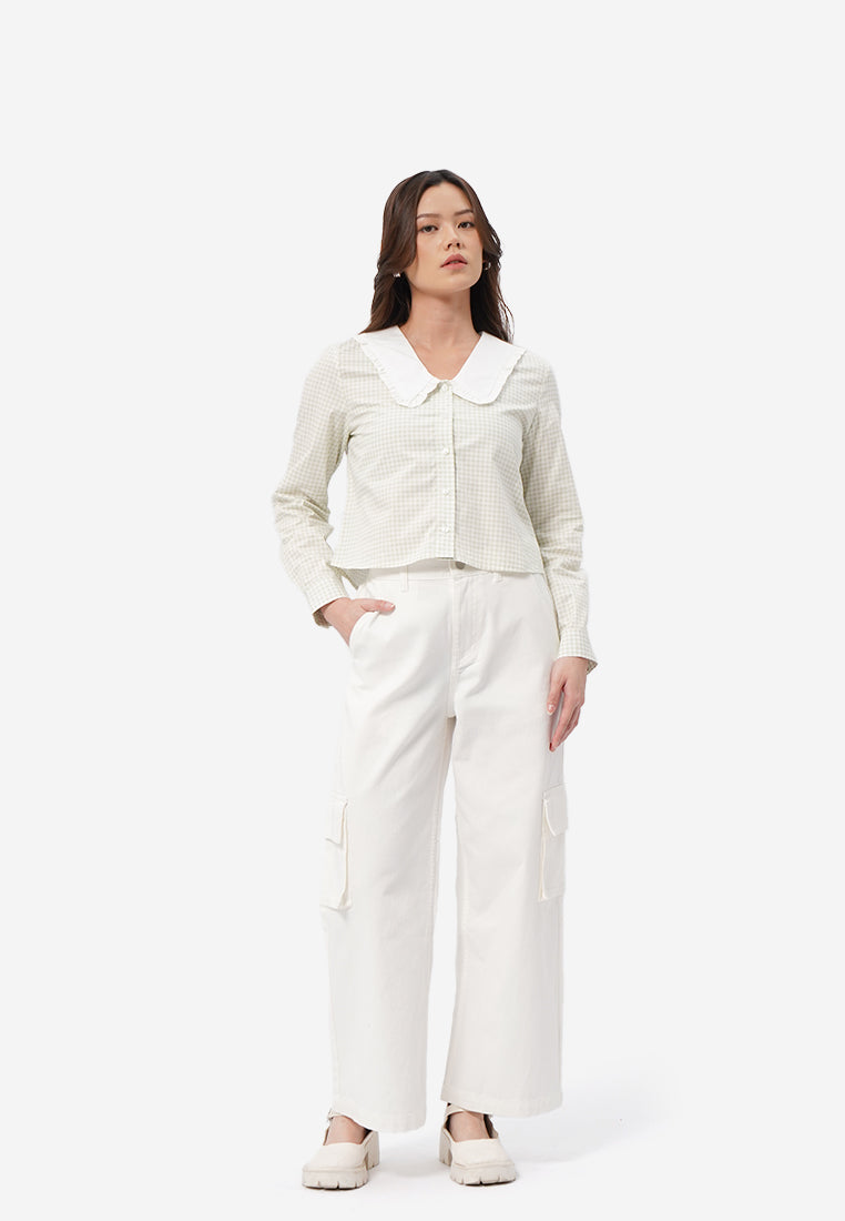 Wide Collar Long Sleeve Blouse Sage