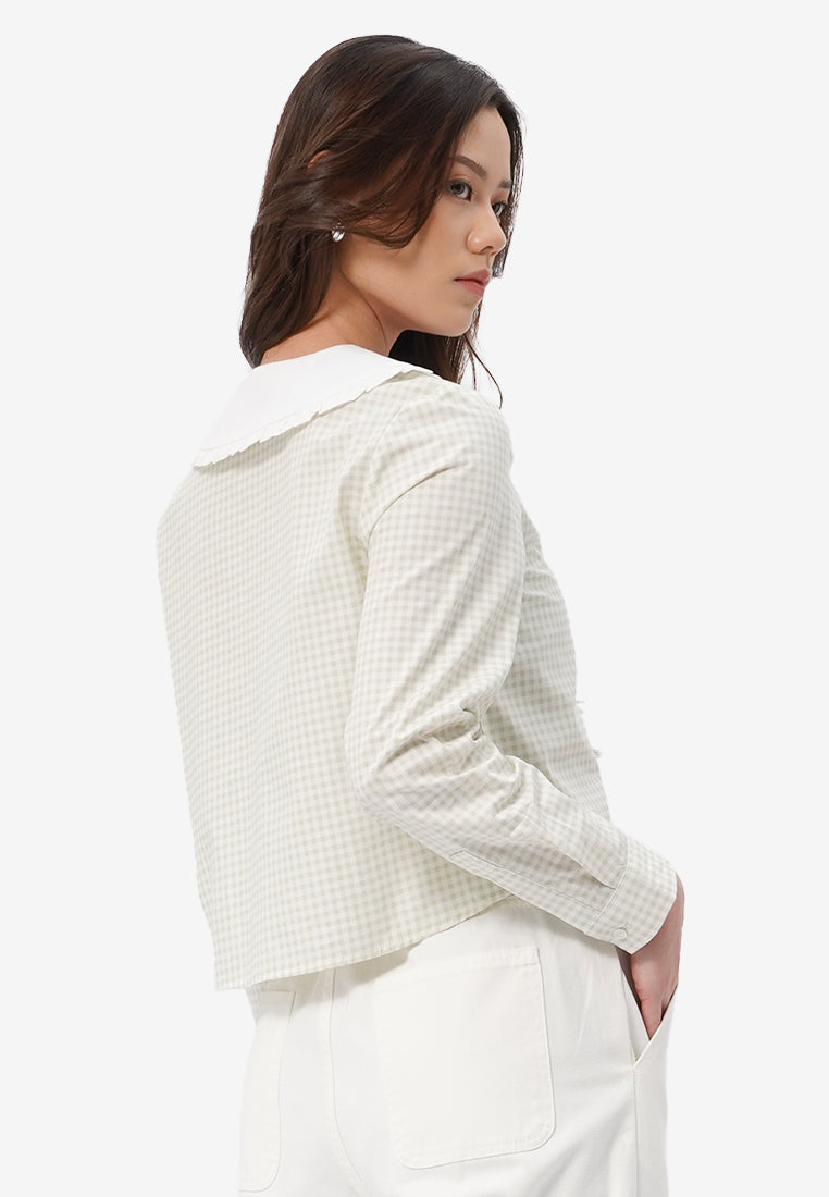 Wide Collar Long Sleeve Blouse Sage