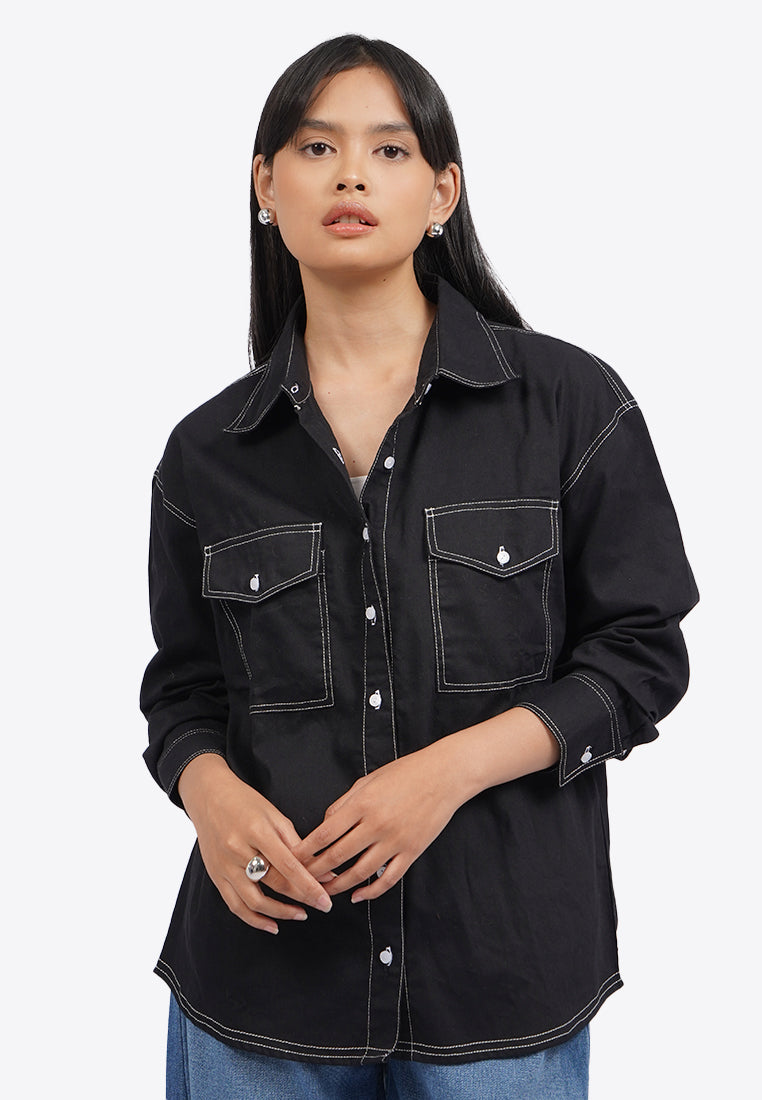 Contrast Stitch Long Sleeve Shirt