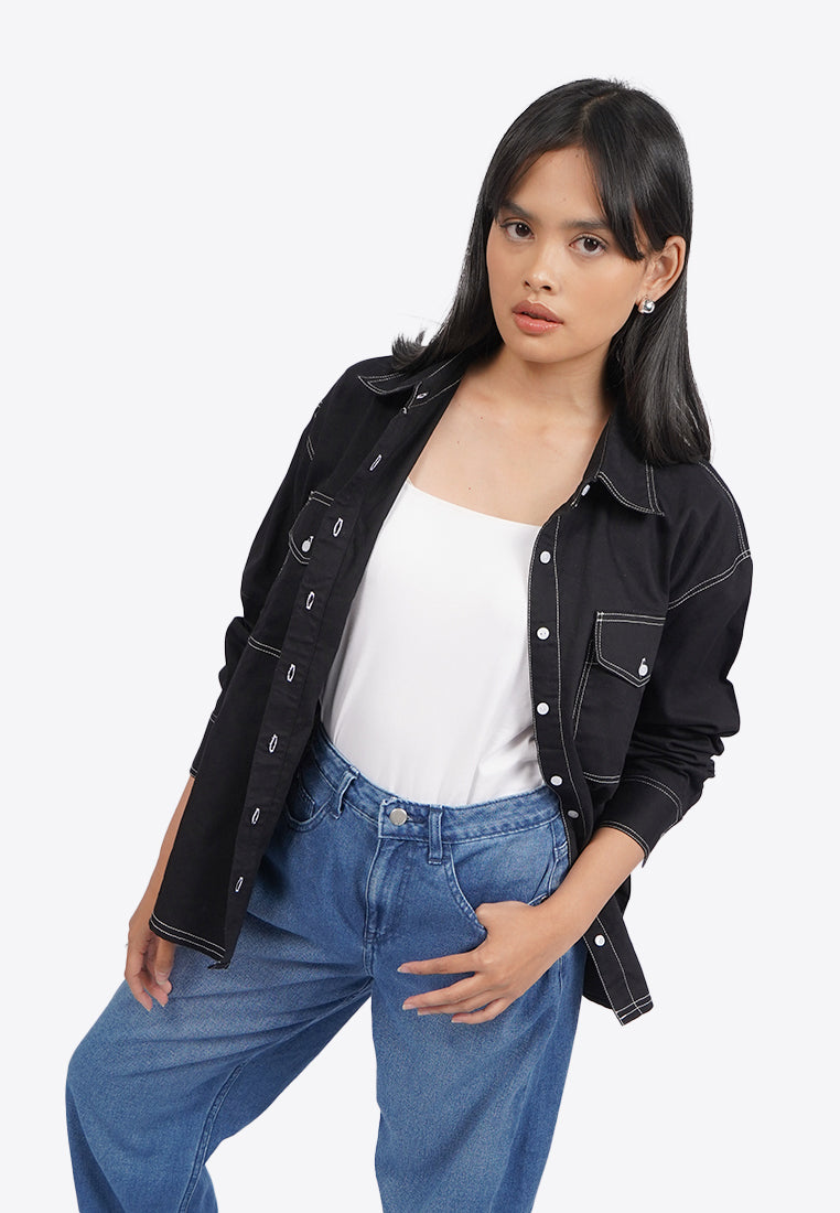 Contrast Stitch Long Sleeve Shirt