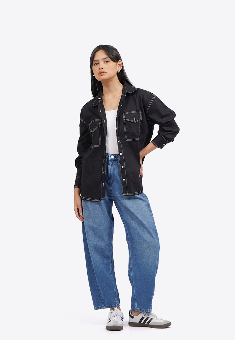 Contrast Stitch Long Sleeve Shirt