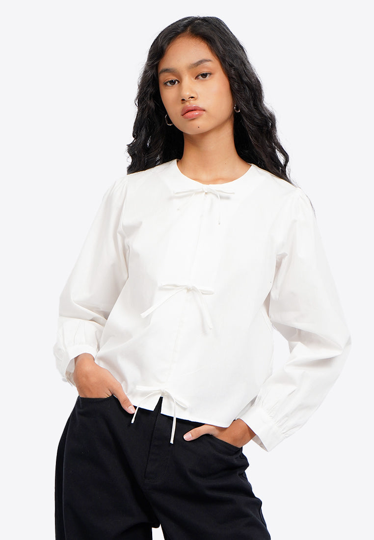 Tied Front Long Sleeve Blouse