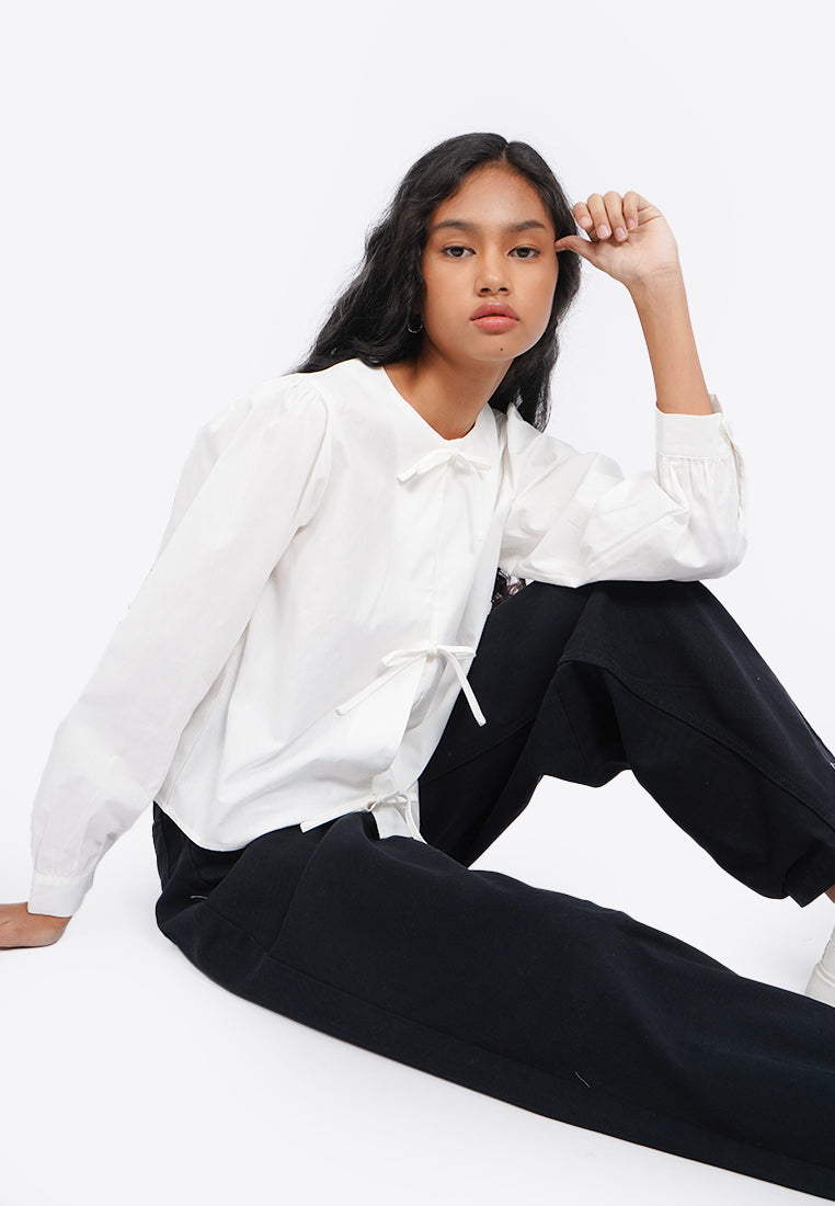 Tied Front Long Sleeve Blouse
