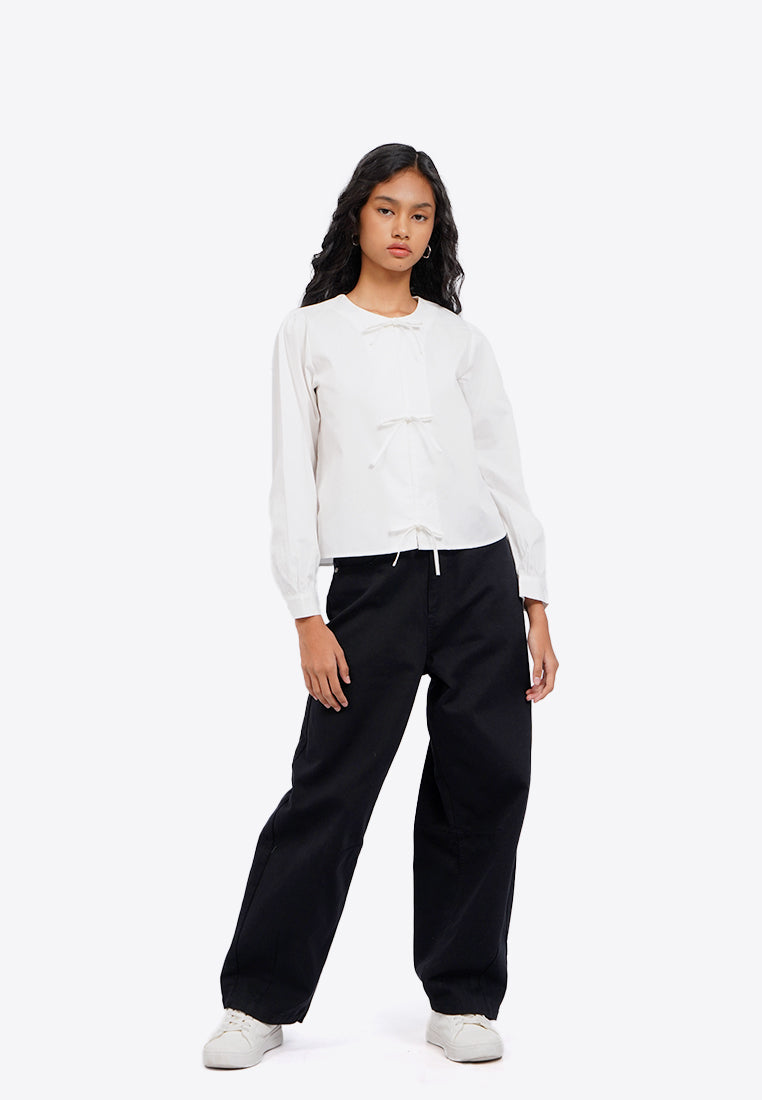 Tied Front Long Sleeve Blouse