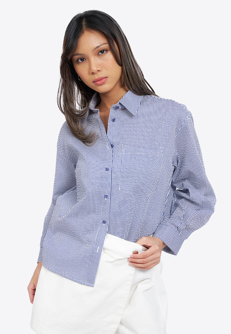 Textured Long Sleeve Stripe Shirt