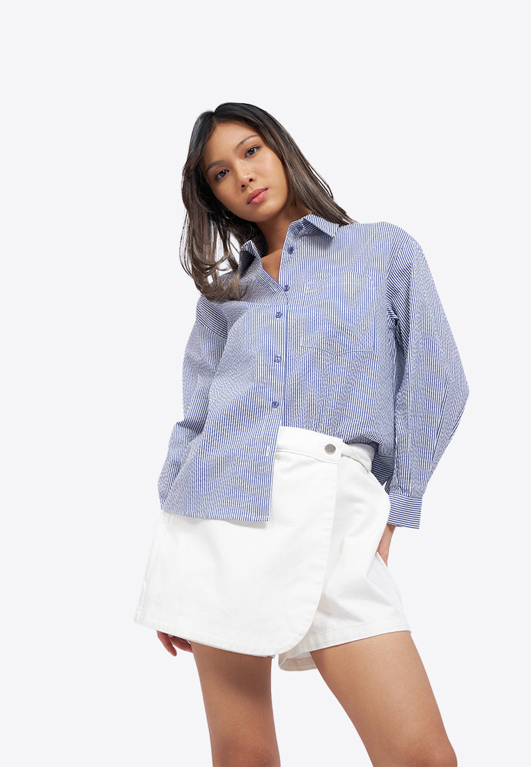 Textured Long Sleeve Stripe Shirt