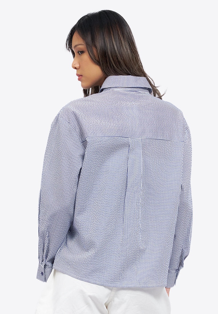 Textured Long Sleeve Stripe Shirt