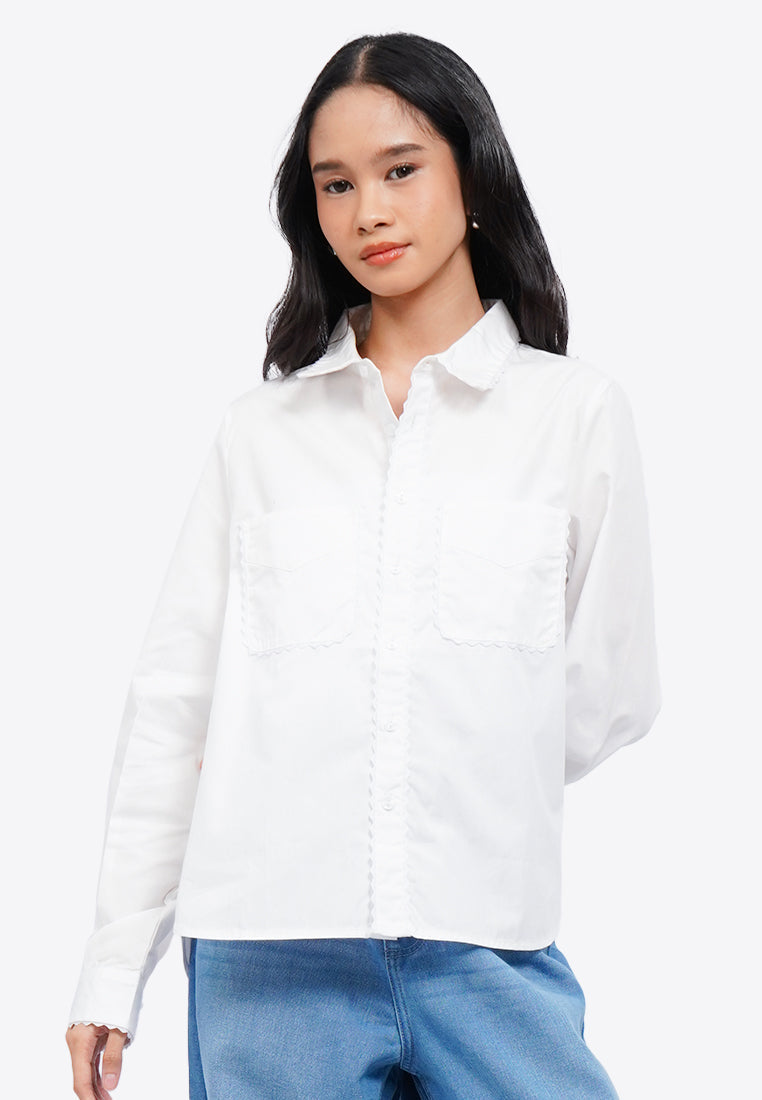 Ricrac Details Long Sleeve Blouse