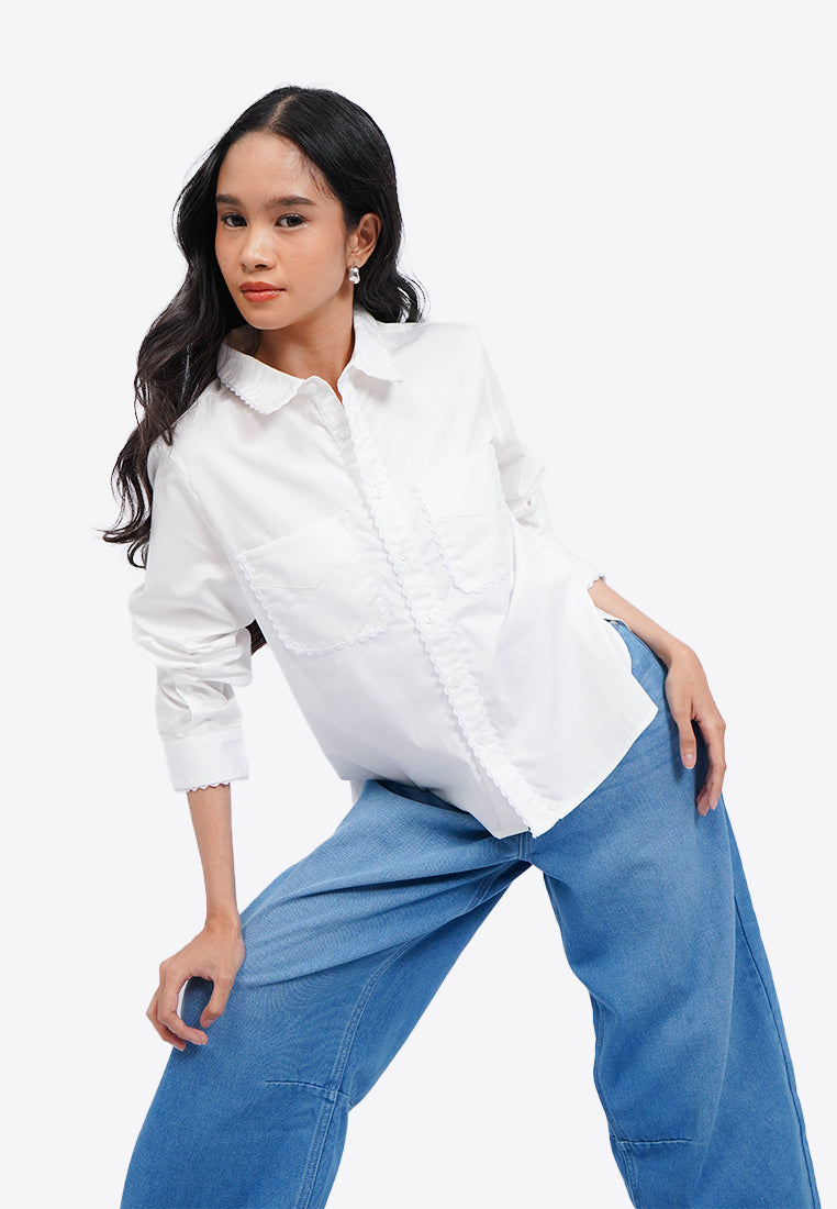 Ricrac Details Long Sleeve Blouse