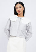 Crop Long Sleeve Shirt with Laced Collar