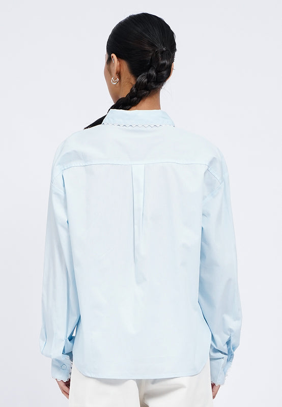 Long Sleeve Shirt with Scallop Trim