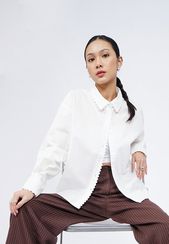 Long Sleeve Shirt with Scallop Trim