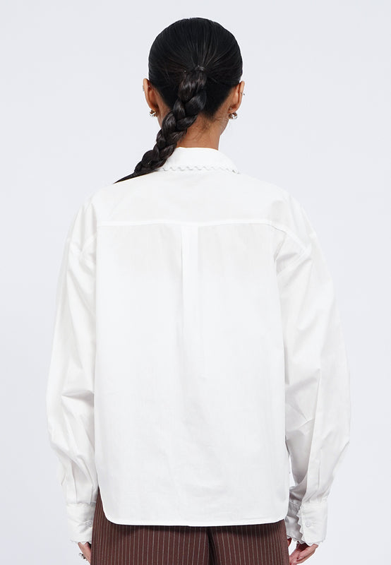Long Sleeve Shirt with Scallop Trim