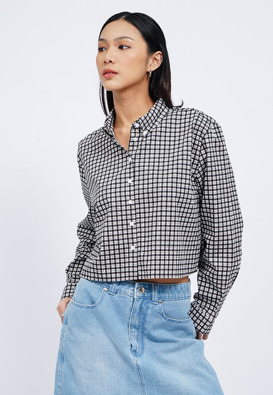 Long Sleeve Checks Crop Shirt