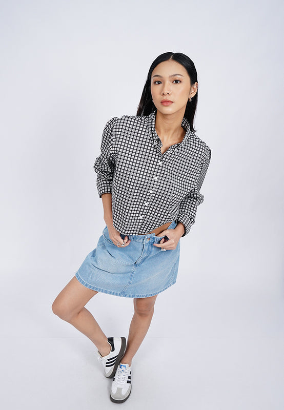 Long Sleeve Checks Crop Shirt