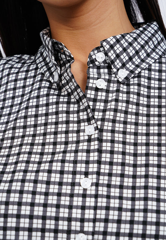 Long Sleeve Checks Crop Shirt