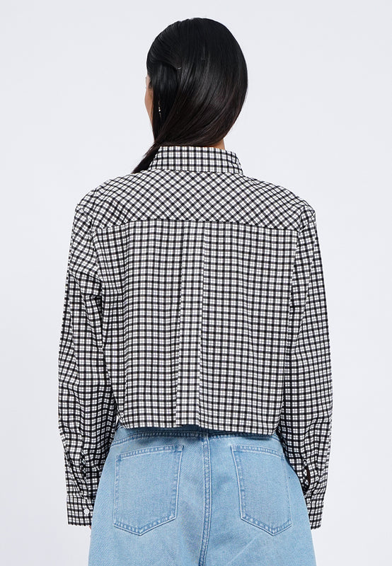 Long Sleeve Checks Crop Shirt