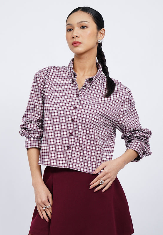 Long Sleeve Checks Crop Shirt
