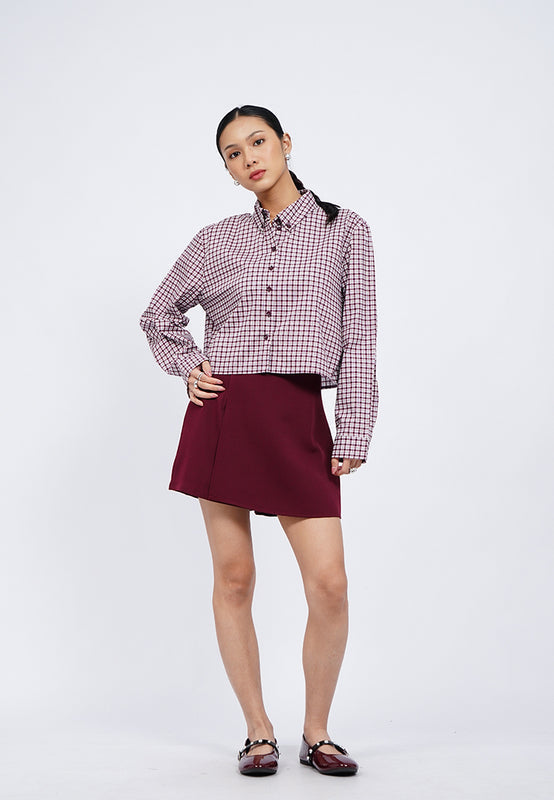 Long Sleeve Checks Crop Shirt